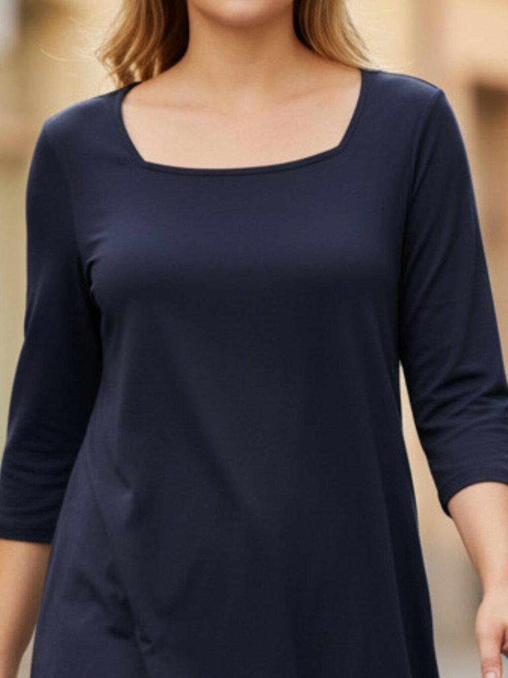 New w/Tags Carol Little Navy Blue Square Neck Tee XL 3/4 sleeves Cotton Stretch